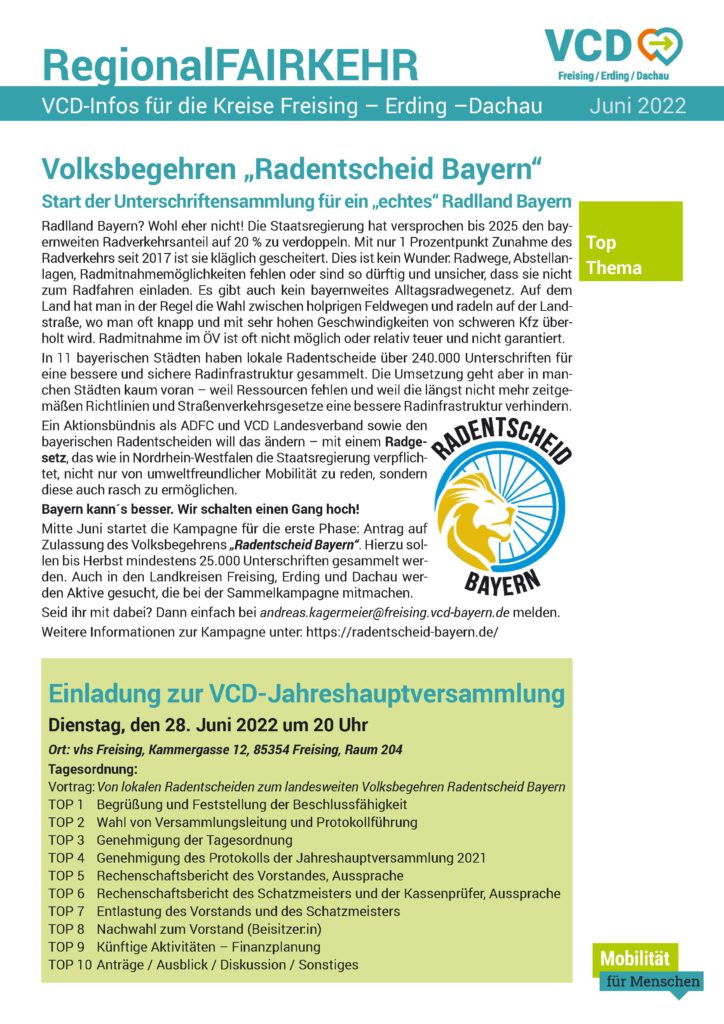 RegionalFAIRKEHR 1/2022 Mitgliederrundbrief VCD Freising-Erding-Dachau